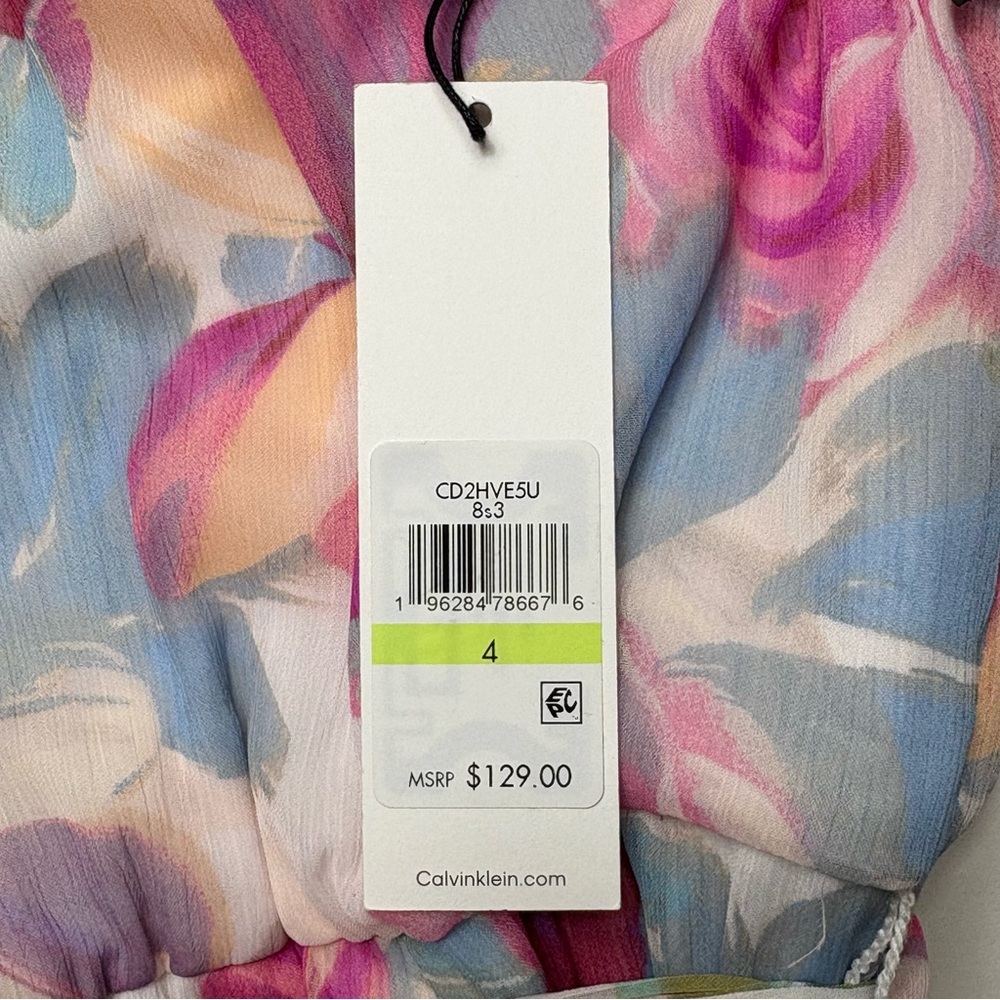 NWT Calvin Klein Floral Halter Neck Chiffon Maxi Dress Size 4 Pink Multi Lined - Picture 11 of 11